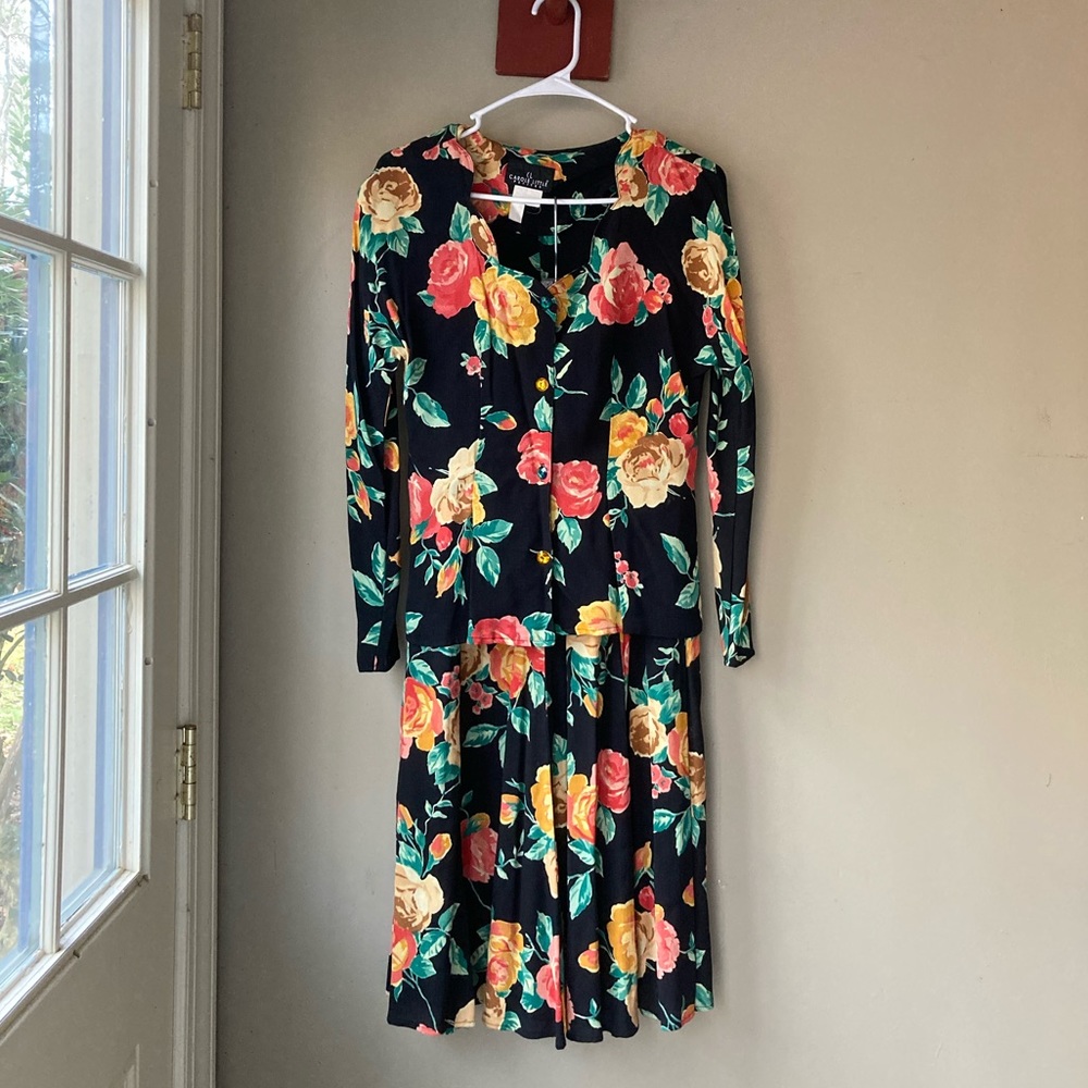 FINAL PRICE Vintage Carole Little Petites Black Floral Matching Set S - Picture 2 of 7